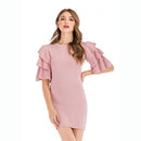 Lotus Sleeve Knit Dress Bottoming Sweet And Sexy (Color:Pink Size:S)