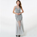 Women Sleeveless Long Mermaid Dress (Color:Grey Size:S)