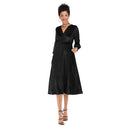 Solid Color Cross V-Neck Bottoming Skirt Dress (Color:Black Size:S)