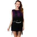 Women Gradient Tassel Dress(Color:Black Purple Size:One Size)