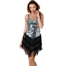 Women Sequined Fringe Latin Dress (Color:Silver Size:One size)