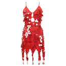 Women Sequined Latin Dance Dress (Color:Red Size:One Size)
