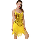 Women Tassel Sequined Low-Sleeve Sleeveless Dress (Color:Yellow Size:One Size)