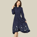 National Style Big Swing Dress (Color:Navy Blue Size:M)