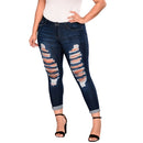 Shattered High Stretch Denim Pants (Color:Dark Blue Size:XXL)