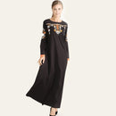 National Style Waist Embroidered Dress (Color:Black Size:S)