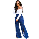 Women Split Wide Leg High-Rise Stretch Jeans (Blue_XXL)