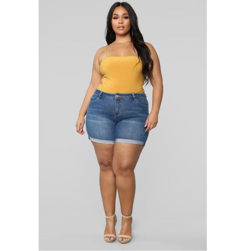 Plus Sized Fashion Stretch Denim Shorts (Color:Blue Size:XXXXXL)