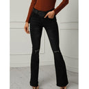 Stretch High-rise Ripped Flared Jeans (Color:Black Size:S)