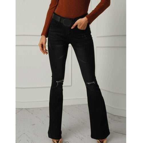 Stretch High-rise Ripped Flared Jeans (Color:Black Size:S)