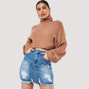 Casual Ripped Denim Skirt (Blue_XS)