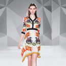 Cropped V-Neck Shirt Print Paneled Dress (Color:As Show Size:M)