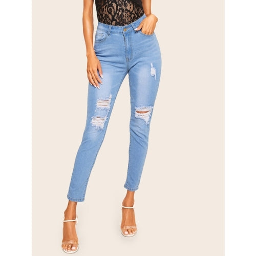 Stretch Ripped Jeans (Blue_S)