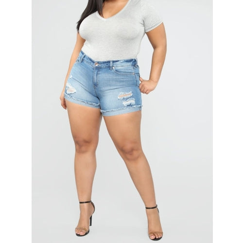 Plus Sized Cowgirl Shorts Hot Pants (Color:Sky Blue Size:L)