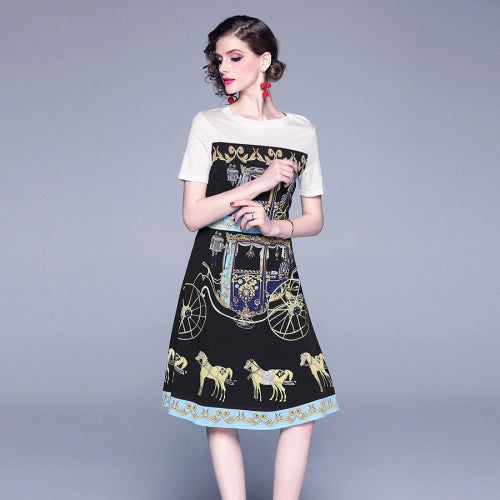 Printed Slim Fit Retro Dress (As Show_L)