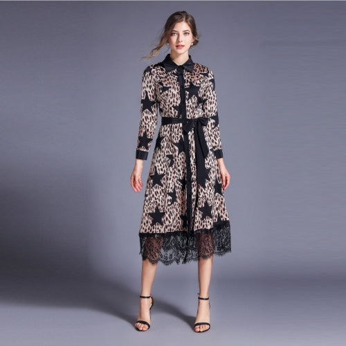 Leopard Pentagram Slim Lace Panel Dress (As Show_M)