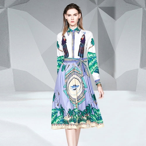 Waist Thin and Fashionable Printed Big Swing Flower Dress (As Show_M)