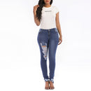Casual Ripped Jeans Pants (Color:Dark Blue Size:S)