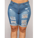 Plus Size Cowgirl Shorts Hot Pants (Color:Blue Size:XXXXL)