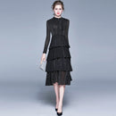 Sweet Temperament Waist Shiny Silk Dress (Color:Black Size:M)