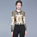 Fashion Print Shirt Long Sleeve Wild Slim Shirt (Color:White Size:M)