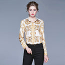 Fashion Print Shirt Long Sleeve Wild Slim Shirt (Color:Yellow Size:M)