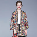 Print Cardigan Mid-length Cape Loose Coat (Color:As Show Size:M)