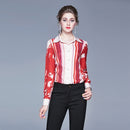 Striped Shirt Spell Color Printing Slim Long-sleeved Shirt French (Color:Red Size:M)