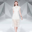 Lace Hollow Stitching Dress (Color:White Size:S)