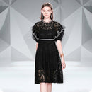 Fashion Lace Mesh Dress (Color:Black Size:M)