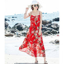 Sexy Chiffon Was Thin Suspender Dress Bohemian Seaside Holiday Long Skirt Beach Skirt (Color:Red Size:M)