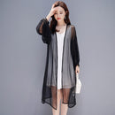 Women Loose and Breathable Sunscreen Mid-length Chiffon Cardigan Coat (Color:Black Size:L)