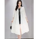 Women Splicing Mesh Sunscreen Irregular Chiffon Cardigan Coat (Color:White Size:XXL)