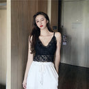 Lace Sling V-neck + Chest Pad (Color:Black Size:Free Size)