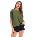 Striped T-shirt With Bat Sleeves And Striped Crew Neck Loose-fitting Top (Color:Green Size:M)