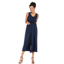 Summer Solid Color V-neck Waist Jumpsuit Loose Pants Ankle-length Pants for Women, with Tube Top (Color:Royal blue Size:M)