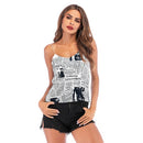 Chiffon Printed Sleeveless Halter Vest (Color:Black Size:S)