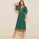 Printed Ethnic Dress Beach Skirt Seaside Holiday Skirt Long Skirt (Color:Green Size:M)