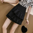 Summer Irregular Flounced Short Skirt high-waisted A-line Skirt (Color:Black Size:XXL)