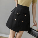 Summer Retro Irregular Short Skirt High-waisted A-line Skirt (Color:Black Size:S)