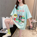 Women Loose Mid Length Short Sleeved T Shirt (Color:Green Size:M)