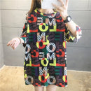 Loose Short Sleeved Mid Length T Shirt Women (Color:Black Size:L)