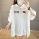 Women Loose Embroidered Short Sleeved T Shirt (Color:White Size:L)