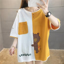 Women Loose Cotton Short Sleeved Mid Length T Shirt (Color:Orange Size:M)