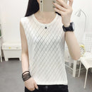Hollow Knitted Vest T-shirt Ice Silk Thin Bottoming Shirt (Color:White Size:Free Size)