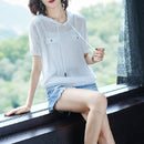 Ice Silk Hooded Thin Short Sleeves (Color:White Size:Free Size)