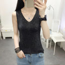 Ice Silk Knit Vest Loose Light Silk T-shirt Bottoming Shirt (Color:Black Size:Free Size)