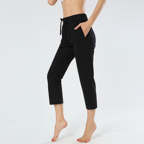 Straight Breathable Slim Fit Casual Fitness Cropped Trousers (Color:Black Size:S)