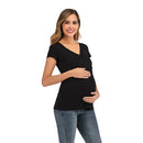 Deep V-neck Solid Color Cross Breast Feeding and Nursing Clothes (Color:Black Size:S)