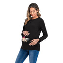 Round Neck Long Sleeve Printed Maternity Dress (Color:Black Size:L)